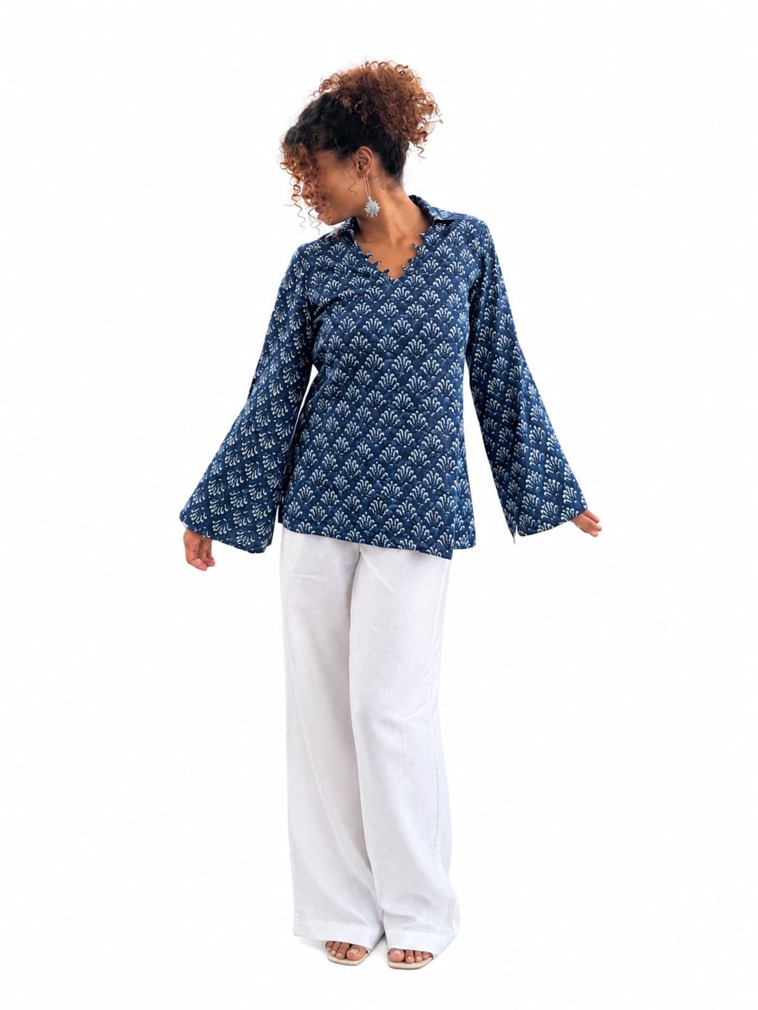 Printed Collared  Cotton Short Kurti — 2