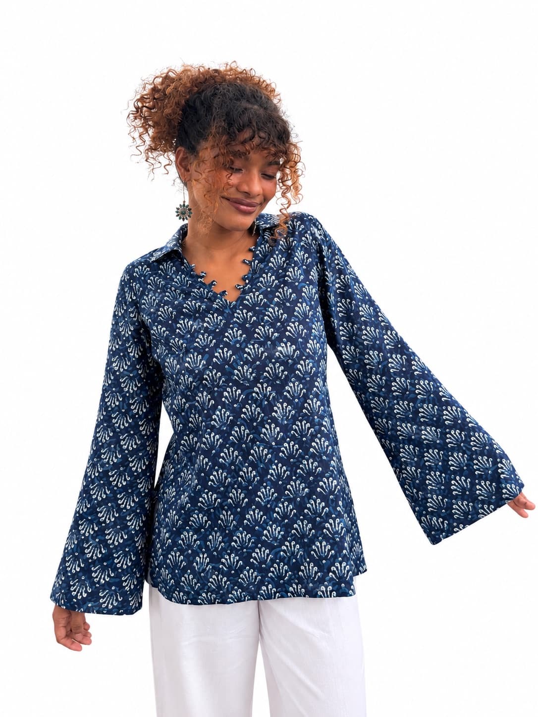 Printed Collared  Cotton Short Kurti — 1