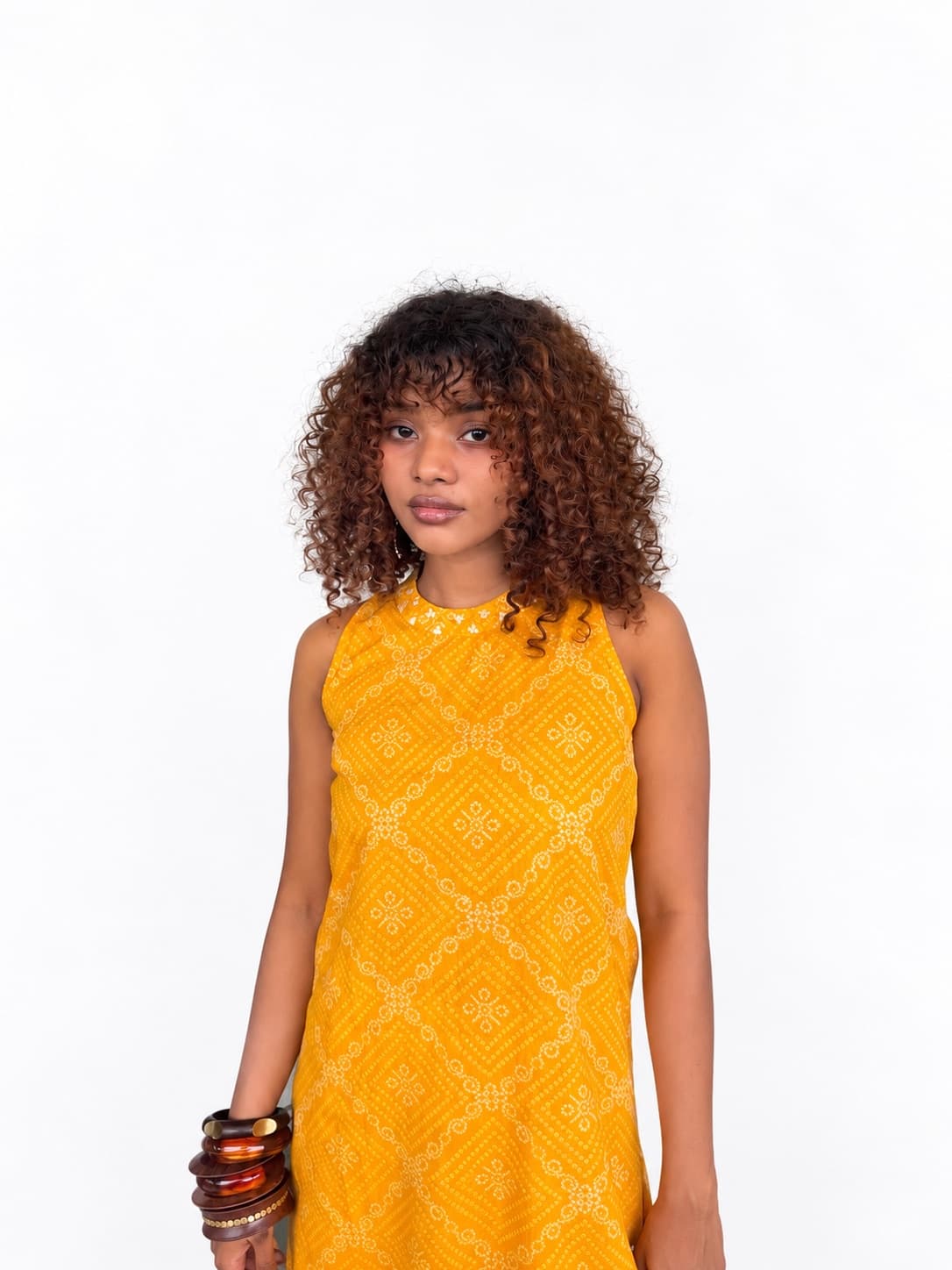 Mustard Yellow Neck embroidered Cord Set — 1